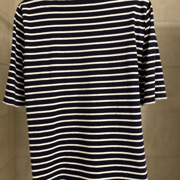 EUC Talbots navy/white striped short sleeved top with scalloped neckline, size L - Picture 3 of 4